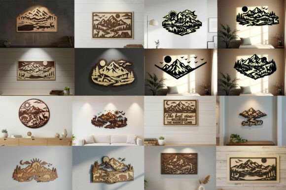 Download Laser Cut Mountain Wall Art SVG Bundle - Wall art Collection